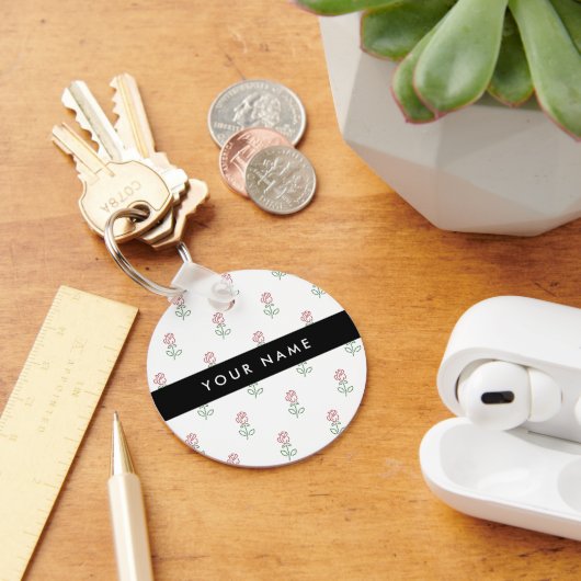 Rote Rosen, Muster von Rose, Ihr Name Schlüsselanhänger (Schreibtisch)