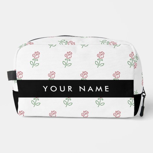 Rote Rosen, Muster von Rose, Ihr Name Waschbeutel (Vorderseite)