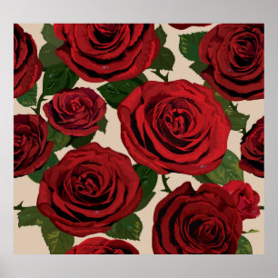 Rote Rosen: Nahtlose, blumengeschmückte Umgebung Poster
