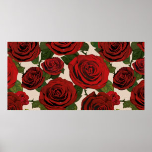 Rote Rosen. Nahtloser blumiger Hintergrund. Poster