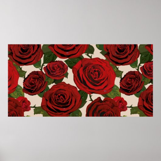 Rote Rosen. Nahtloser blumiger Hintergrund. Poster (Vorne)
