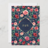 Rote Rosen Navy Blue Gold Floral Muslim Hochzeit Einladung (Rückseite)