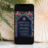 Rote Rosen Navy Blue Gold Floral Muslim Hochzeit Einladung