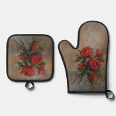 Rote Rosen Ofenhandschuh & Topflappen-Set (Vorderseite)