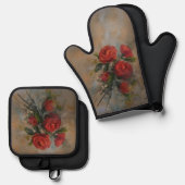 Rote Rosen Ofenhandschuh & Topflappen-Set (Vorderseite/Rückseite)