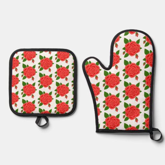 Rote Rosen Oven Mitt und Pot Holding Set (Vorderseite)