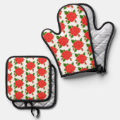 Rote Rosen Oven Mitt und Pot Holding Set (Vorderseite/Rückseite)