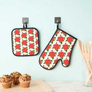 Rote Rosen Oven Mitt und Pot Holding Set