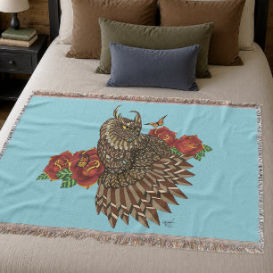 Rote Rosen Owl Blue Decke