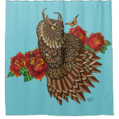 Rote Rosen Owl Blue Duschvorhang (Vorderseite)