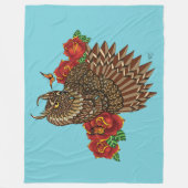 Rote Rosen Owl Blue Fleecedecke (Vorderseite)