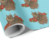 Rote Rosen Owl Blue Geschenkpapier (Rolleneckpunkt)