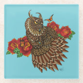 Rote Rosen Owl Blue Glasuntersetzer (Vorderseite)