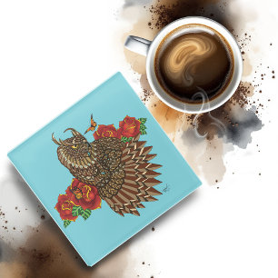 Rote Rosen Owl Blue Glasuntersetzer