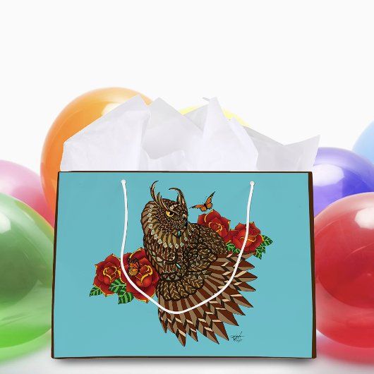 Rote Rosen Owl Blue Große Geschenktüte