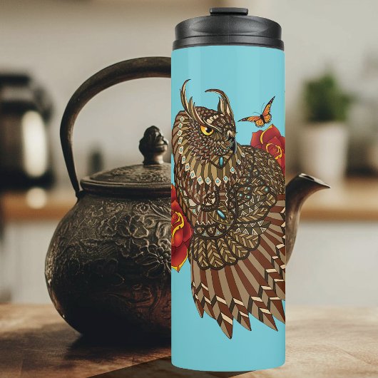 Rote Rosen Owl Blue Thermosbecher