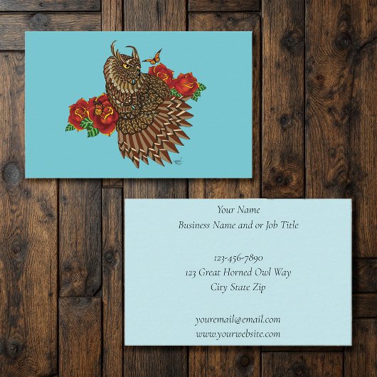 Rote Rosen Owl Blue Visitenkarte