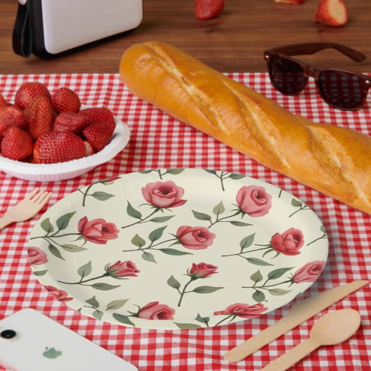 Rote Rosen Papier Teller (Picknick)