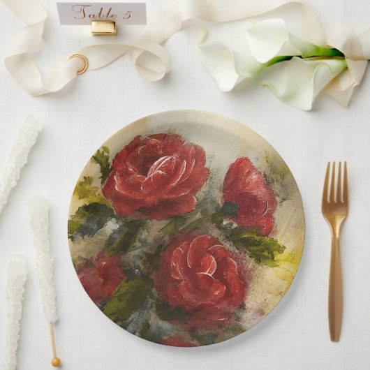 Rote Rosen Pappteller (Hochzeit)
