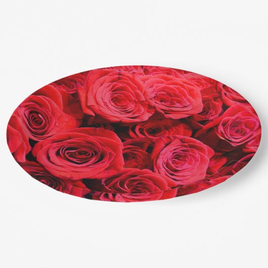 Rote Rosen Pappteller (Schrägansicht)