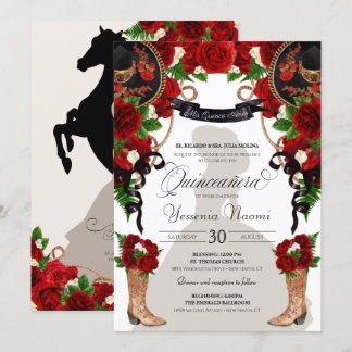 Rote Rosen & Peonies Western Charro Quinceanera Einladung