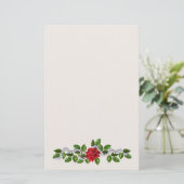 Rote Rosen, Perlen und Blätter Papier (Stehend Vorderseite)