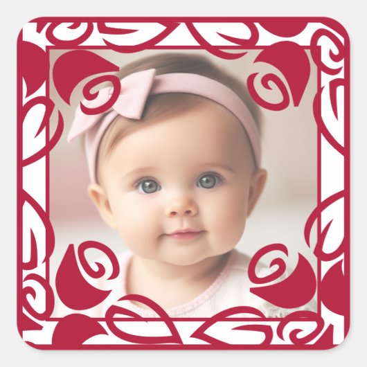 Rote Rosen Personalisiert Foto Square Sticker (Vorderseite)