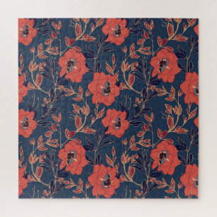 Rote Rosen Pfingstrosen Dunkler Hintergrund Puzzle