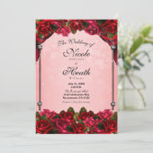 Rote Rosen & Pink Glam Wedding Einladung (Stehend Vorderseite)