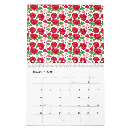 rote Rosen Pink Hearts Happy Valentines Day Kalender (Jan 2026)