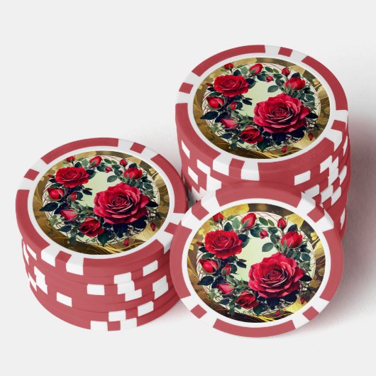 Rote Rosen Pokerchips (Stapel)