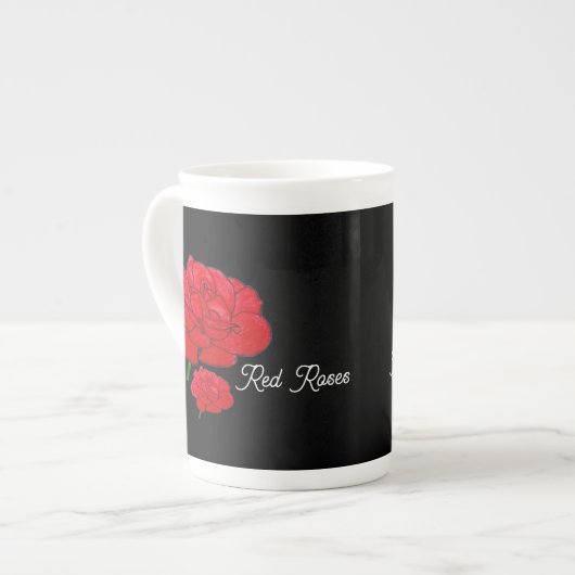 Rote Rosen Porzellantasse (Vorderseite Links)
