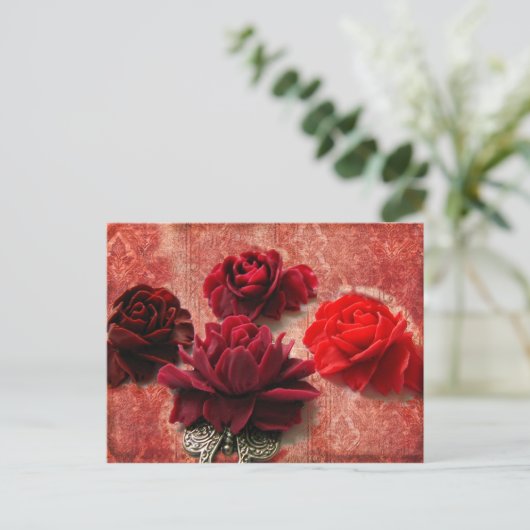 Rote Rosen Postkarte (Stehend Vorderseite)