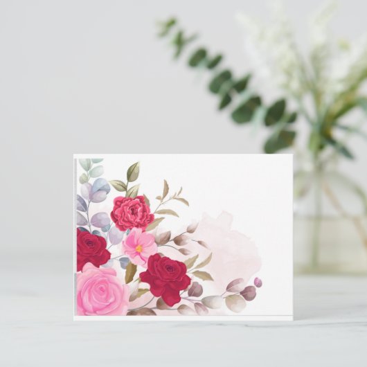 Rote Rosen Postkarte (Stehend Vorderseite)