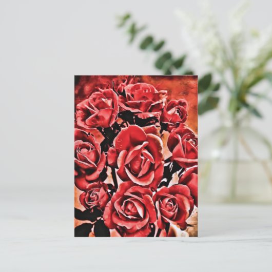 Rote Rosen Postkarte (Stehend Vorderseite)