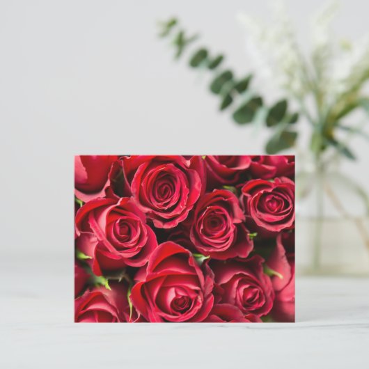 Rote Rosen Postkarte (Stehend Vorderseite)