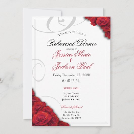 Rote Rosen Probe Abendessen Einladung (Vorderseite)