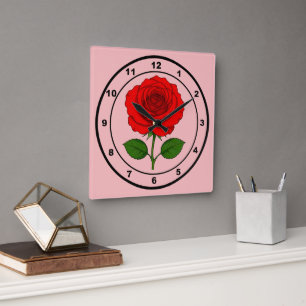 Rote Rosen Quadratische Wanduhr