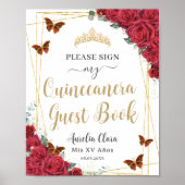 Rote Rosen Quinceanera Birthday Gästebuchsignatur Poster (Vorne)