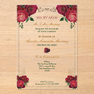 Rote Rosen Quinceañera FloralAkryllische Einladung