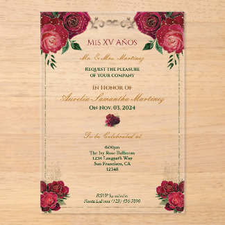 Rote Rosen Quinceañera FloralAkryllische Einladung