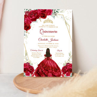 Rote Rosen Quinceanera-Geburtstagseinladung Einladung