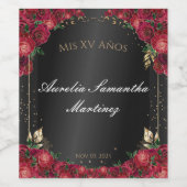 Rote Rosen Quinceañera Weinflaschen Etiketten (Einzelnes Label)