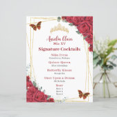 Rote Rosen Quinceanera XV Geburtstagsmenü Bar (Stehend Vorderseite)