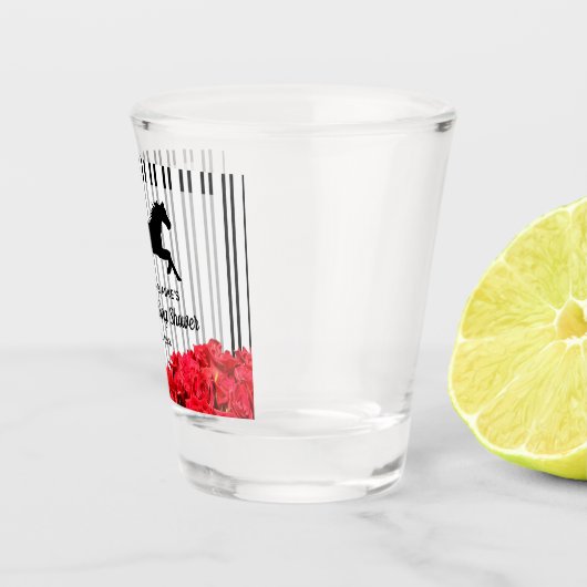 Rote Rosen Race Horse Derby Polterabend Schnapsglas (Rechts)