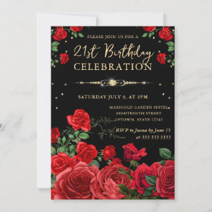 Rote Rosen Rand Blumen 21. Geburtstag Einladung