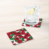 Rote Rosen Rechteckiger Pappuntersetzer (Vor Ort)