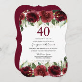 Rote Rosen Romantische Flora 40 Jahre alt Einladung (Vorne/Hinten)