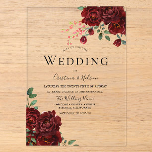 Rote Rosen Romantische Florale Hochzeit Acryleinladungen