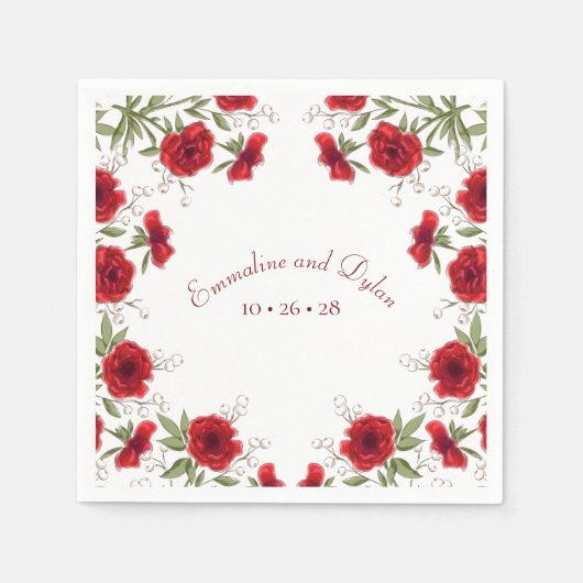 Rote Rosen Romantische Hochzeit Serviette (Vorderseite)